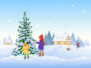 Wall Mural - Decorating Christmas tree