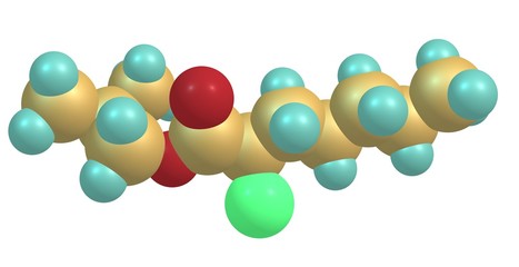 2-Methylprop-1-yl R-2-Chloroheptanoate molecular structure isolated on white