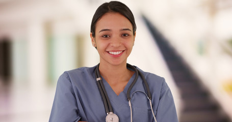 Happy Mexican woman nurse smiling