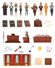 Sticker - Law Justice Retro Cartoon Icons Set