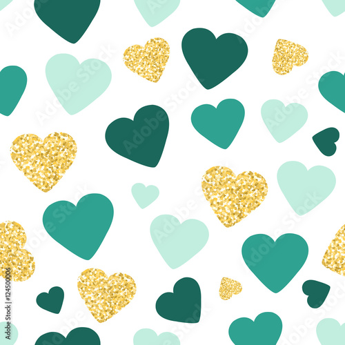 Seamless Pattern Background With Gold Glitter And Green Hearts Love Concept Cute Wallpaper Good Idea For Your Wedding Valentine S Day Or Birthday Design Vector Illustration Buy This Stock Vector And Explore