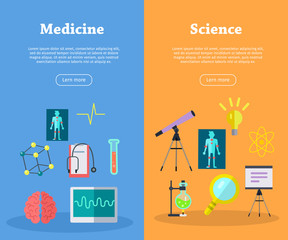 Wall Mural - Set of Scientific Vector Web Banners in Flat Style