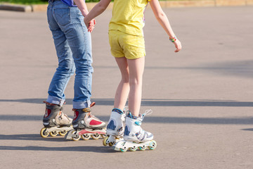 Sporting girls in Moscow on rollers