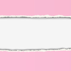 Wall Mural - Two pieces of torn rosy color paper with ripped edges and white