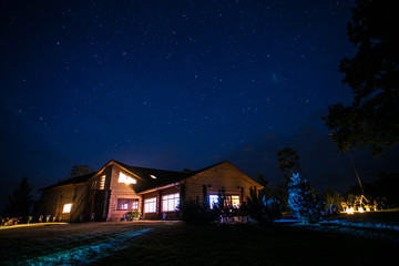 Cottage house at night