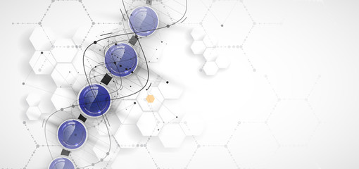 Wall Mural - dna and medical and technology background. futuristic molecule structure presentation