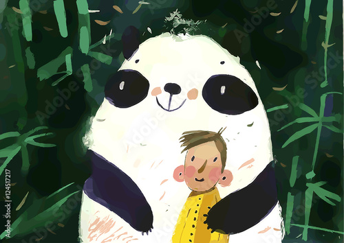 Plakat na papierze fotorealistycznym Ilustracja wektorowa akwarela panda