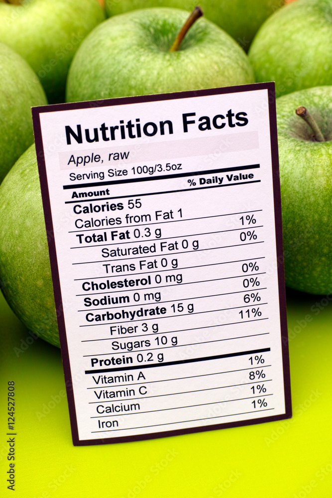 Nutrition facts of green apples Stock Photo | Adobe Stock