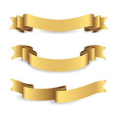 Wall Mural - Set of shiny golden ribbons. Vector realistic elements for your design greeting or gift card and invitation for holidays. Isolated from the background.