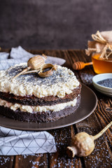 Wall Mural - Poppy seeds cake with mascarpone and whipped cream