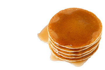 Wall Mural - Pancakes with maple syrup isolated on a white background. Breakfast, snacks.