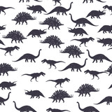 Fototapeta Dinusie - Dinosaur black and white seamless pattern. Vector