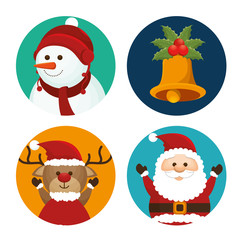 Poster - set christmas santa deer snowman and bell vector illustration eps 10