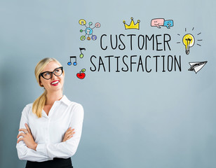 Wall Mural - Customer Satisfaction text with business woman