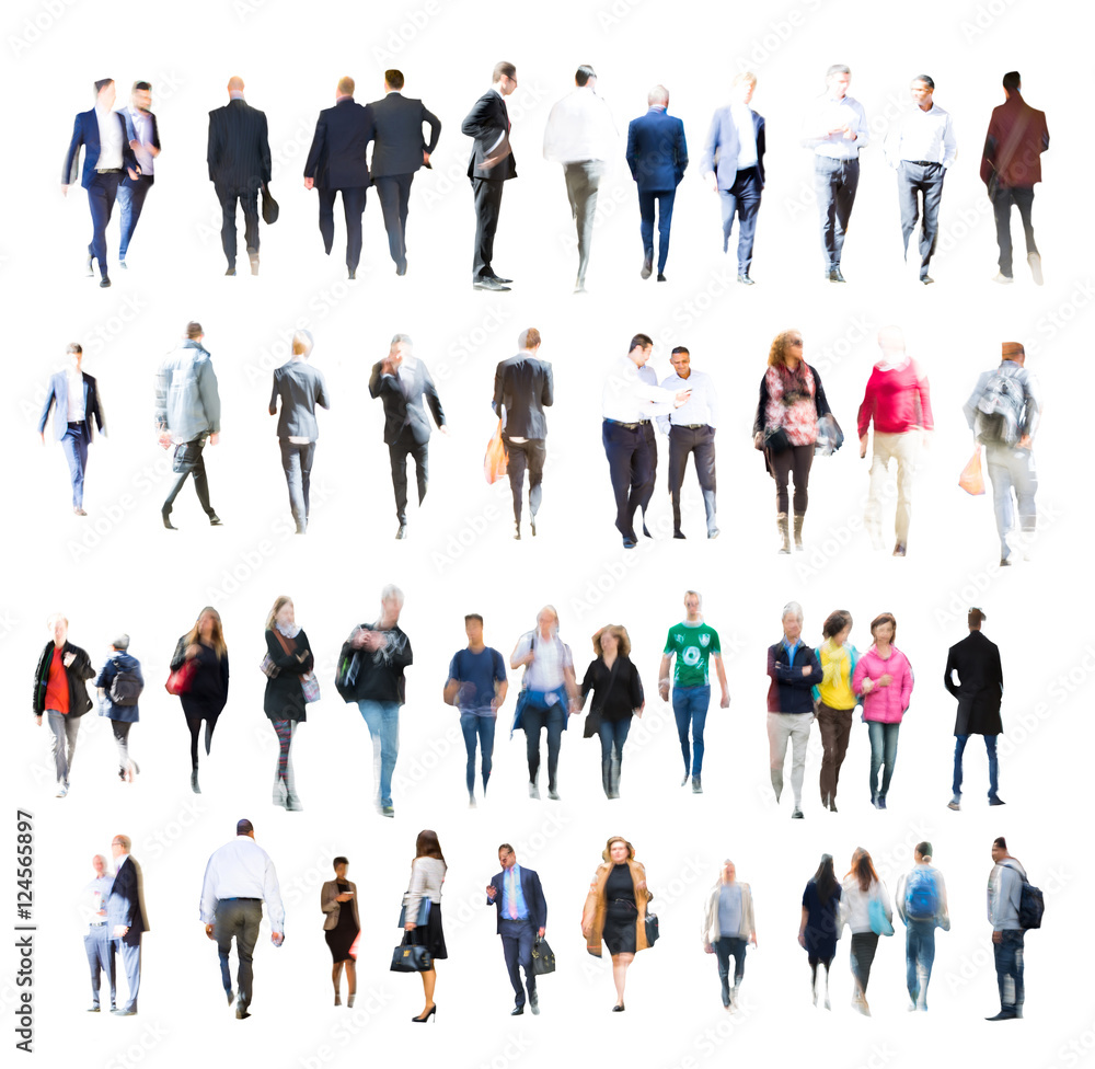 Set of Business people walking. Blurred silhouettes against of white background - obrazy, fototapety, plakaty 