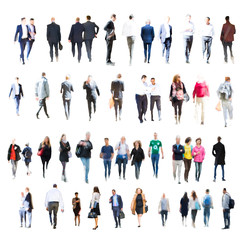 Canvas Print - Set of Business people walking. Blurred silhouettes against of white background