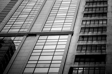 windows of business building in Hong Kong with B&W color