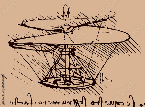 Naklejki Leonardo da Vinci  ilustracja-helikopter-leonardo-da-vinci-wektor