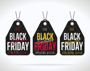 Wall Mural - Black Friday sale tag sticker vector isolated. Discount or special offer price tag on Black Friday. Promo offer or ad offer on special shopping day.