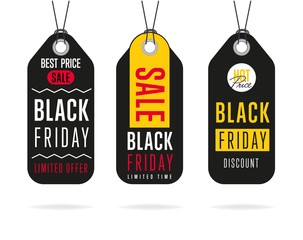 Wall Mural - Black Friday sale tag sticker vector isolated. Discount or special offer price tag on Black Friday. Promo offer or ad offer on special shopping day.