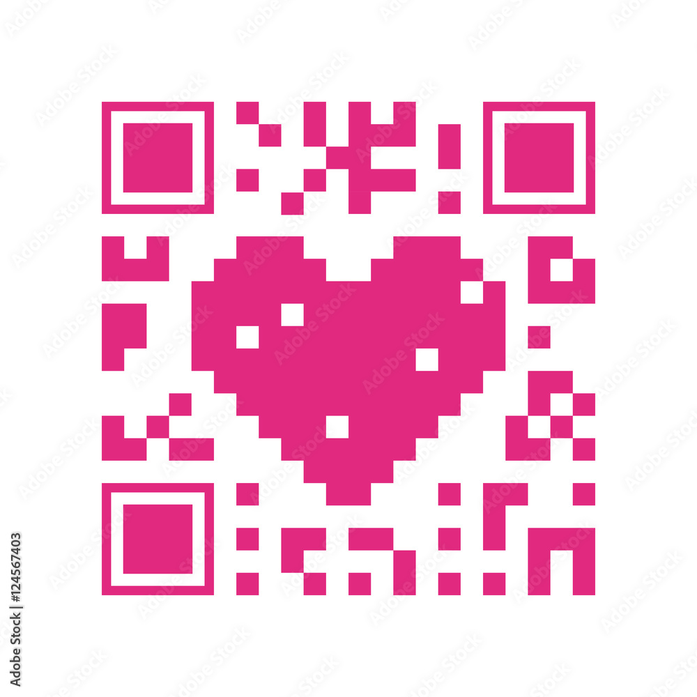 pink QR code heart shape over white background. vector pink QR code heart shape over white background. vector