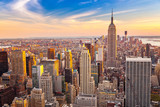 Fototapeta Miasta - Aerial view of New York City Manhattan at sunset