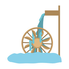 Water Mill Wheel Icon Over White Background. Vector Illustration