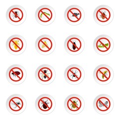 Wall Mural - No insect sign icons set. Flat illustration of 16 no insect sign vector icons for web