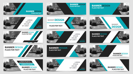 Wall Mural - Set of blue horizontal business banner templates. Modern technology design.