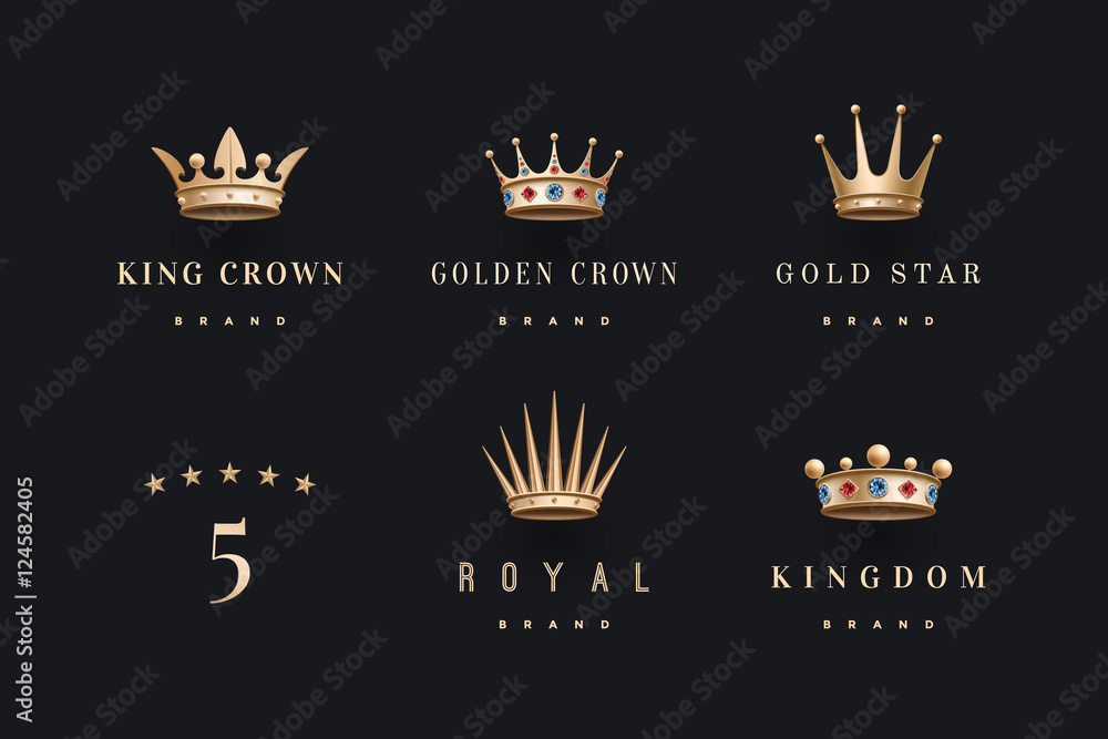 Set of royal gold crowns icon and logo. Isolated luxury logo for ...