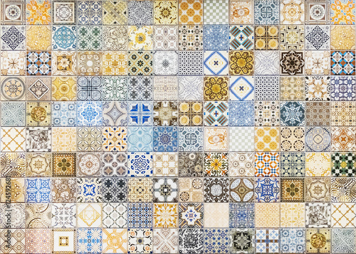 Fototapeta na wymiar Ceramic tiles patterns from Portugal for background