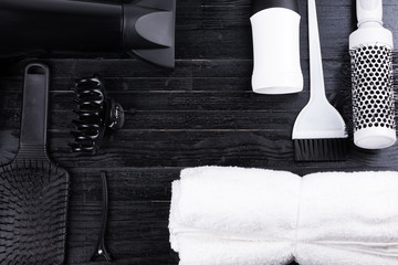 Black and white hair styling tools.