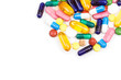 Various color pills and capsules close shot