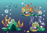 Fototapeta  - cartoon vector underwater objects with separated layers for game art and animation game design asset in 2d graphic