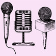 set Microphone Karaoke doodle style sketch illustration hand drawn vector