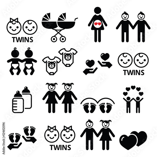 Twin Babies Icons Set Double Pram Twin Boy And Girl Designs Stock Vector Adobe Stock