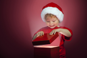 happy boy open christmas gift-box