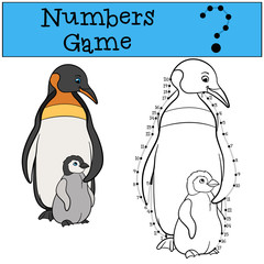 Educational game: Numbers game with contour. Mother penguin with