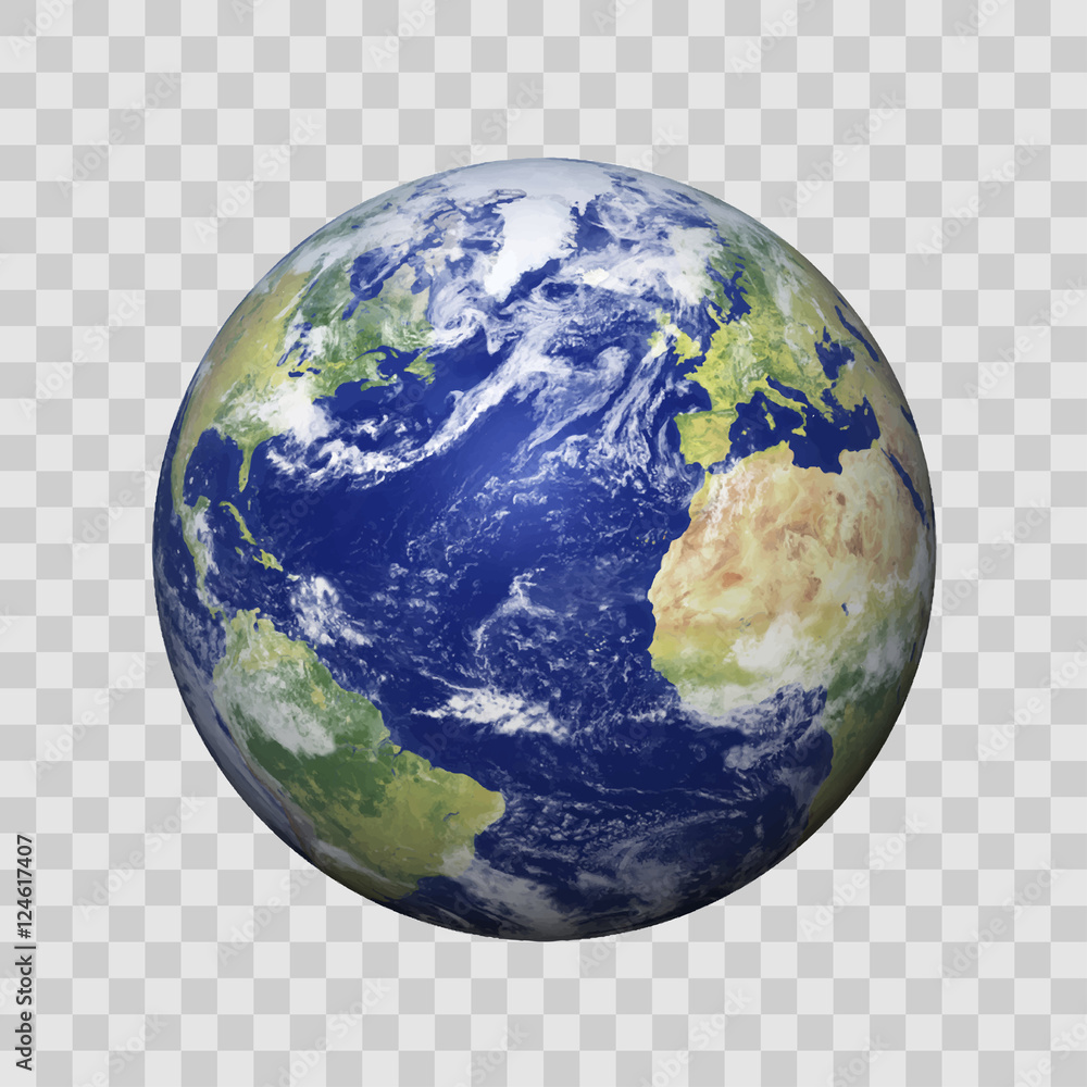 Realistic Earth with shadow on isolated background vector eps10. Elements of this vector furnished by NASA - obrazy, fototapety, plakaty 