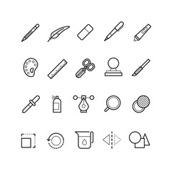 Poster - Drawing, design tools vector line text editor icons set for web ui app