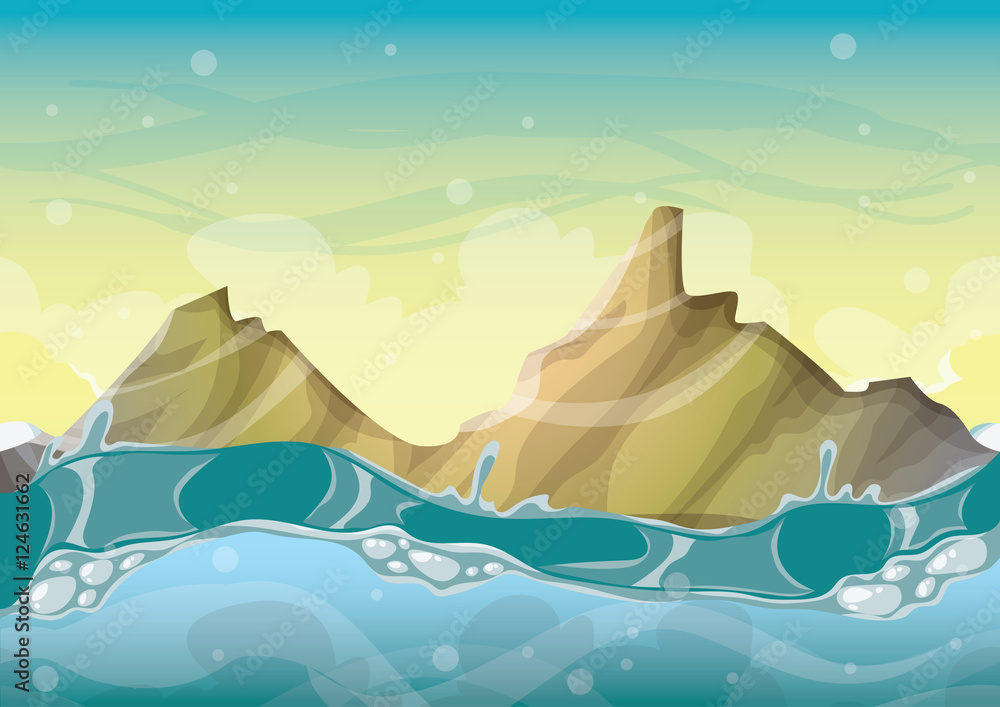 cartoon vector sea background with separated layers for game art and ...
