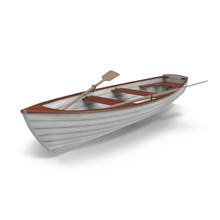 Wooden Row Boat On White. Top View. 3D Illustration