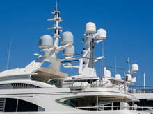 Navigation System Antennas Of Big White Motor Yacht