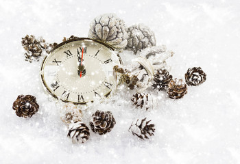 Christmas clock with winter decoration