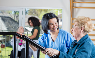 Poster - Elder people in rehab clinic hospital with nurses