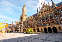View On The Main Town Hall With Clock Tower On Mary's Square In Munich, Germany