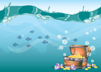 cartoon vector underwater treasure background with separated layers for game art and animation game design asset in 2d graphic