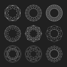 Linear Shapes. Sacred Geometry. Circle Shapes Set. Crystal Forms. Black And White. Outline Mandala Frames. Crystal Form.