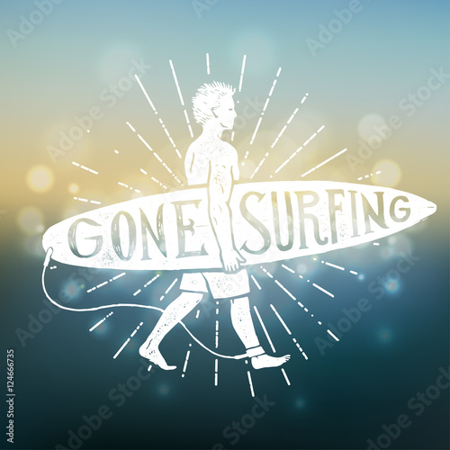 Naklejka samoprzylepna Poszedł surfing napis. 