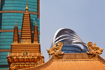 Golden Temples Dragons Roof Top Jing An Temple Shanghai China